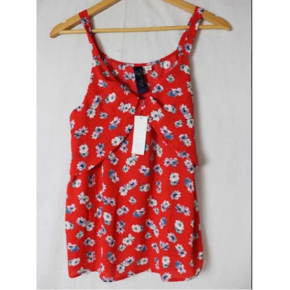 Blue Rain Red Floral Sleeveless Top L NWT